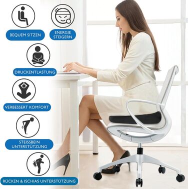 Подушка ортопедична для сидіння з піни Memory Foam, чорна 45x40 см. Зняття болю в спині, попереку, куприку та при ішіасі. Для офісного крісла, авто, інвалідного візка.