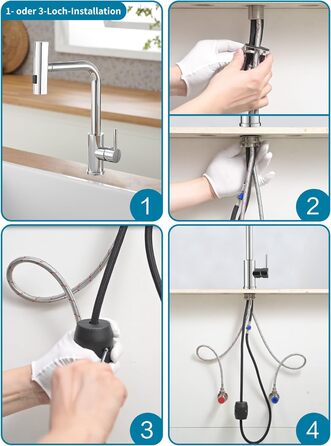 Кухонний змішувач Schwarz Waterfall з висувною лійкою та 3 режимами струменя, поворотний на 360°, з гальванічним покриттям сріблястого кольору