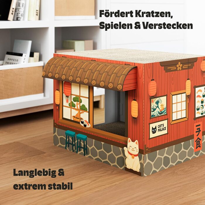 Будинок для котів Cat’s Palace з подвійними місцями для дряпання | 45x35x35 см | Зроблено в Німеччині
