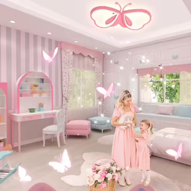 LED Butterfly Ceiling Lamp, Dimmable Acrylic Ceiling Light, Creative Ceiling Lamp for Kids' Room, Girls' Room, Bedroom, Cartoon Ceiling Light - Pink, 42cm