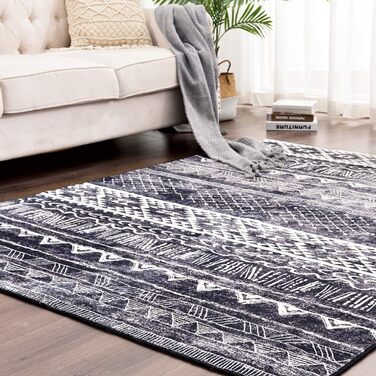 Килим для вітальні сучасний, короткий ворс, нековзний, миючий, м'який, для вітальні, спальні та їдальні, сірий та білий, 120 x 160 см сіро-білий (чорно-білий, 80 x 120 см (прямокутний))