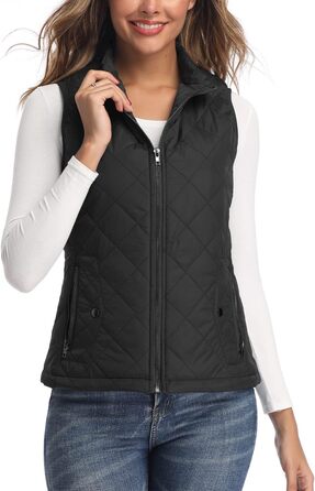 Жіноча жилетка LONGKING легка з коміром, степна безрукавка з блискавкою, чорна