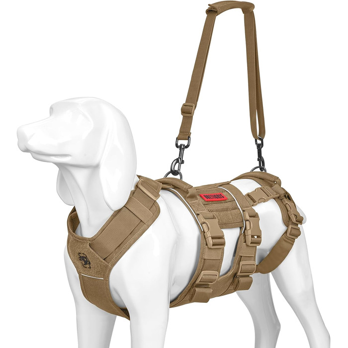 Шлейка для собак OneTigris SKYEWALKER з підтримкою, регульована підтримуюча шлейка з 2 ручками для собак середніх та великих розмірів, XL (M:14-27кг(Обіх:40-58см, Груди:60-81см)), Колір: Коричневий