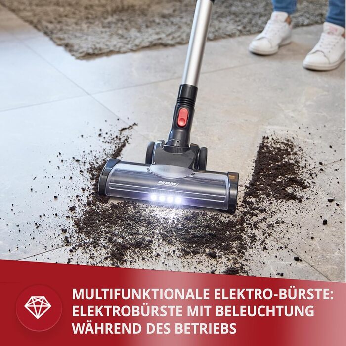 Акумуляторний пилосос MPM з цифровим дисплеєм та ручним пилососом 29,2V/250W - Інтелектуальний датчик пилу - Бездротовий акумуляторний пилосос - Пилосос без мішка - З кріпленням на стіну та аксесуарами