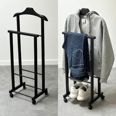 Tomaino - Valet's Bedroom in Wood - Clothes Rack with Wheels Ambrogio - Modern Valet for Clothing and Accessories (Walnut)