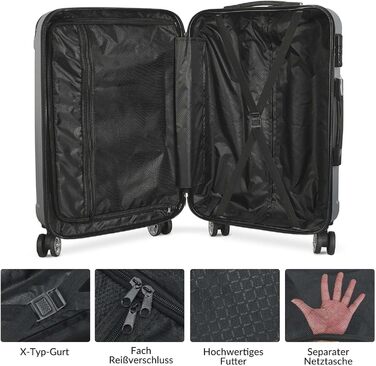 Набір валіз 3 шт., чорний: міцний, легкий, з TSA замком та обертовими колесами 360°