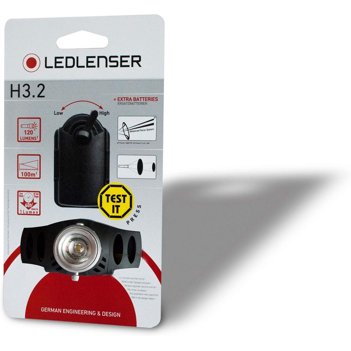 Ліхтар налобний Ledlenser H3.2, LED, фокусування, 120 лм, диммер, дальність 100 м, 3xAAA, батарейки в комплекті