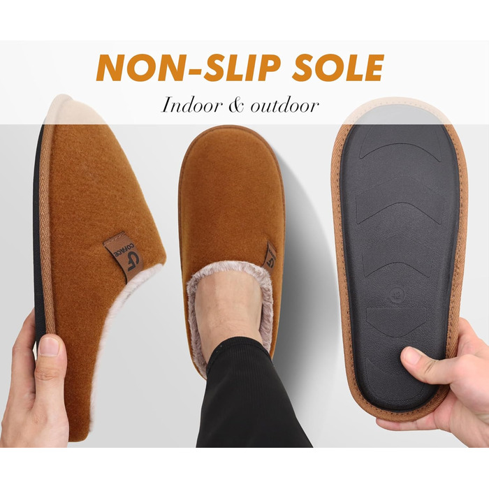 Тапочки чоловічі COFACE з фетру, теплі, зручні, з м'якою підкладкою, з антиковзкою гумовою підошвою, для дому та вулиці, розмір 40-49 (Хакі, 45 EU)