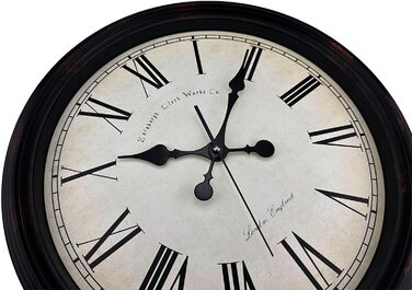 DIYZON Round Classic Wall Clock, Silent Non-Ticking, 40 cm High-Quality Quartz Vintage Clock, Large Number Retro Decorative Clock, Battery Operated, Easy to Read for Home, Kitchen, Dining Room (Black Brown, 40CM)