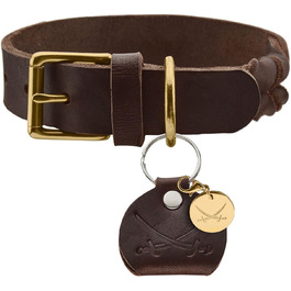 Нашийник для собак HUNTER Sanisbar Solid, шкіряний, міцний, з латунними деталями та брелоком, Made in Germany, темно-коричневий, розмір 65 см