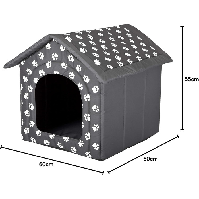 Будинок для собак та котів HobbyDog - 60x55x60 см, сірий з білими лапками
