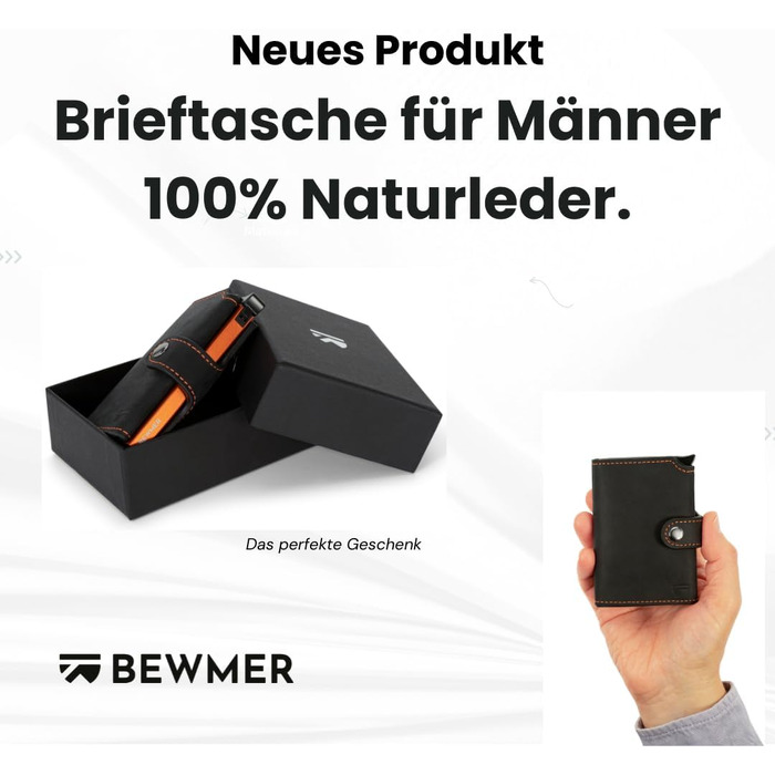 Шкіряний картхолдер BEWMER v2 з RFID-захистом та антиклонуванням, гаманець для чоловіків та жінок з монетницею та відділеннями для 9 карток, чорно-помаранчевий