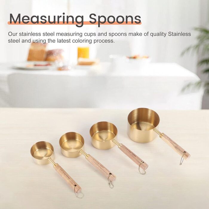 8-Piece Measuring Cup and Spoon Set with Fragrant Wooden Handles, Complete Set of Measuring Cups and Spoons