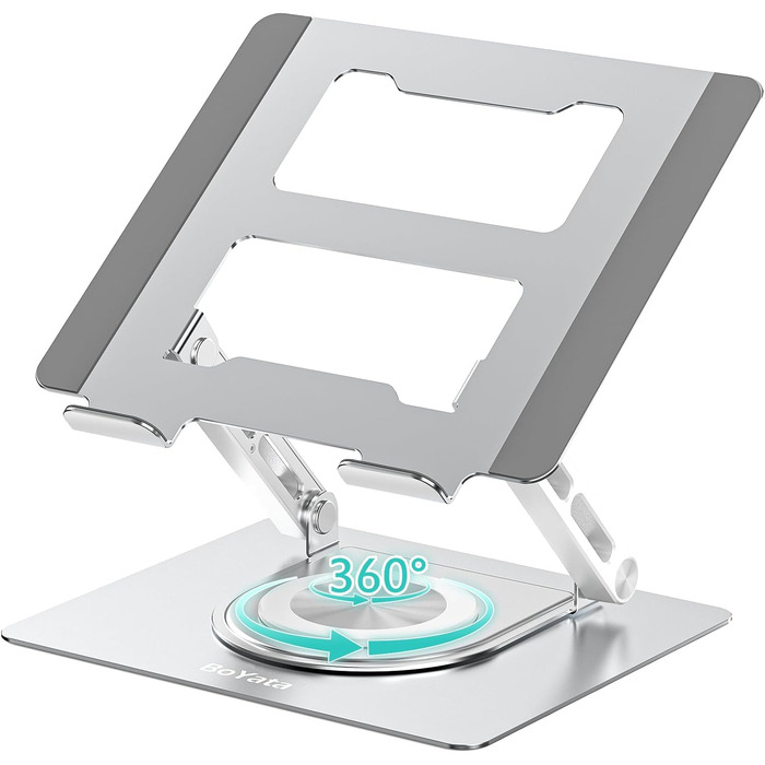 Adjustable Laptop Stand for Desk - 360° Rotating Base, Ergonomic Riser for MacBook Pro/Air, HP, Dell, Lenovo (10-17 inch)