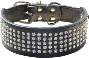 Нашийник для собак з кристалами, 5 см, 5 рядів, блискучі діаманти, елегантний, стильний, шкіра PU, для середніх та великих собак (Hot Pink, ) (M, Чорний)