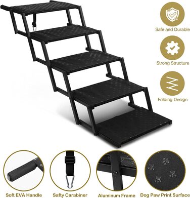 Сходинка для собак у машину – складана пандус для великих собак з антиковзким покриттям, переносна сходинка для авто, SUV, вантажівок, витримує до 90 кг, (ширина 5 сходинок)
