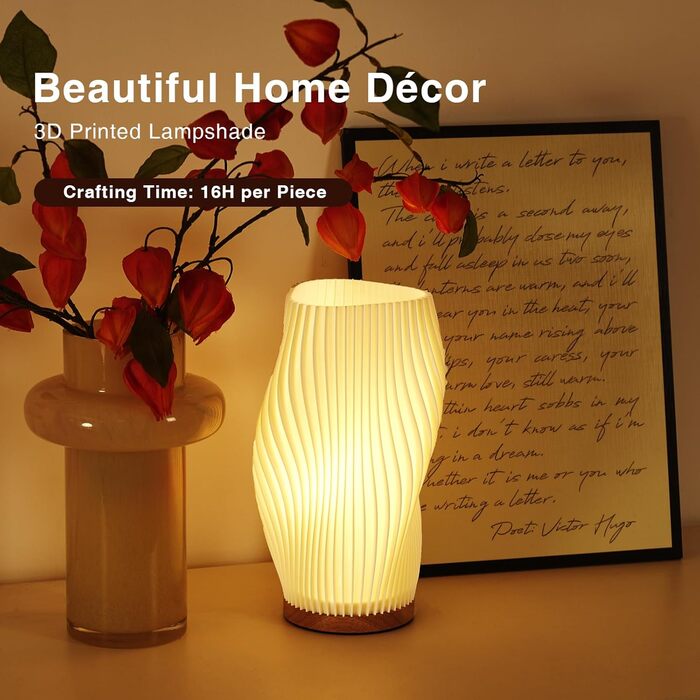 Стійлова лампа Dawnwake для спальні та вітальні, LED-декор з дерев'яною основою