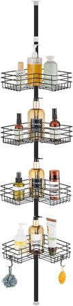 FIISAYL Shower Shelf No Drilling Telescopic Shower Shelf Metal Corner Shelf Bathroom Shelf with 4 Shower Baskets, Height Adjustable 85-325cm, Suitable for Bathtub Bathroom and Kitchen, Black