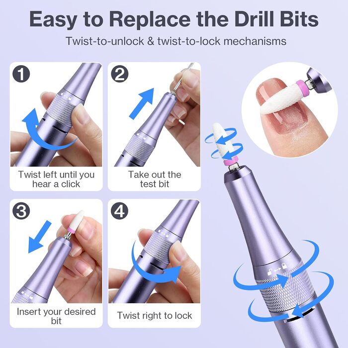 Електричний фрезер для нігтів: манікюрний та педикюрний набір 12 в 1 з LCD-дисплеєм, 50000 об/хв для гелю, акрилу та натуральних нігтів