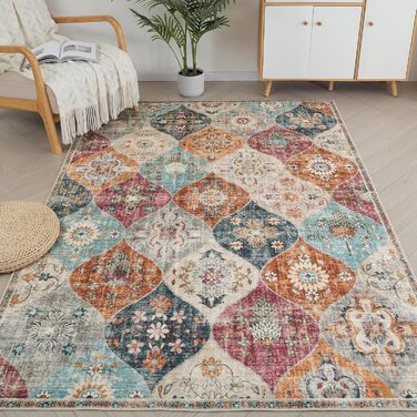 Килим Xfrog Boho з квітами, антиковзкий, праний, м'який, низький ворс, 80x150 см, для вітальні, спальні, дитячої