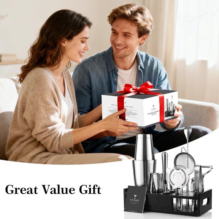 Набір для коктейлів 15 предметів: шейкер бостонський, джигер, сито, відкривачка, ложка для змішування - Барменський набір для приготування коктейлів