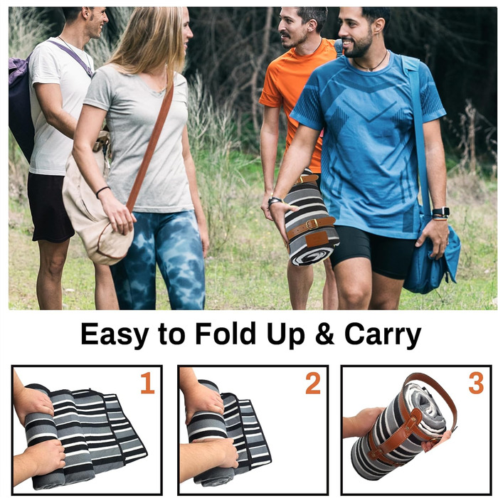 Водонепроникний плед для пікніка 3-шаровий, з флісу, для пляжу, кемпінгу, сімейний, чорно-сірий в клітинку