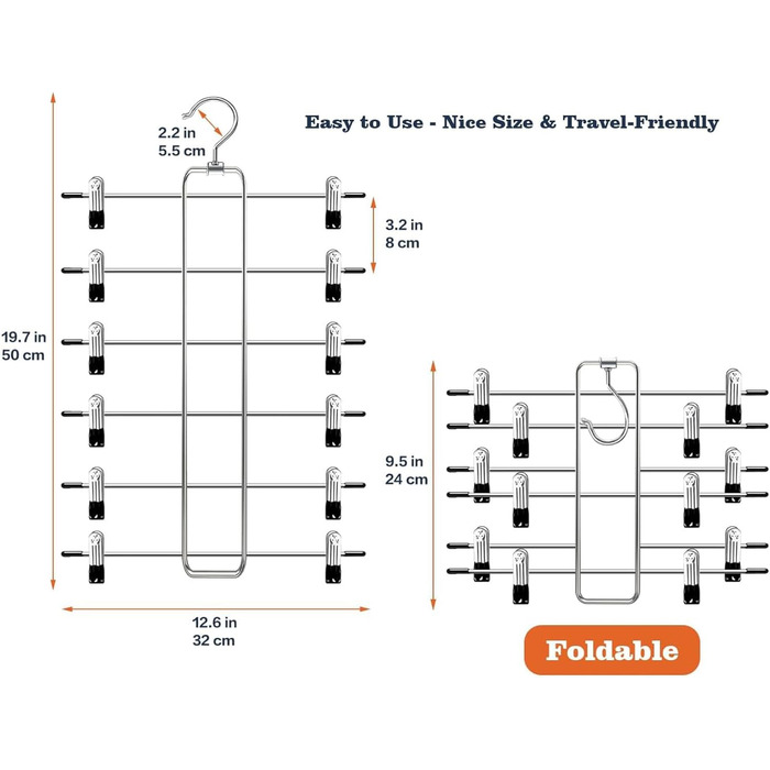 Набір з 2 металевих вішалок для штанів з регульованими затискачами, чорного кольору, універсального розміру