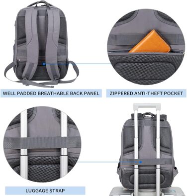 Рюкзак для ноутбука KROSER 17.3'' - бізнес, шкільний, туристичний з USB та RFID-захистом (сірий)