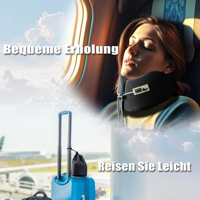 Подушка для шиї у вигляді U, Memory Foam, для подорожей, доросла, ергономічна, з чохлом, для автомобіля, офісу, поїздів (чорна)