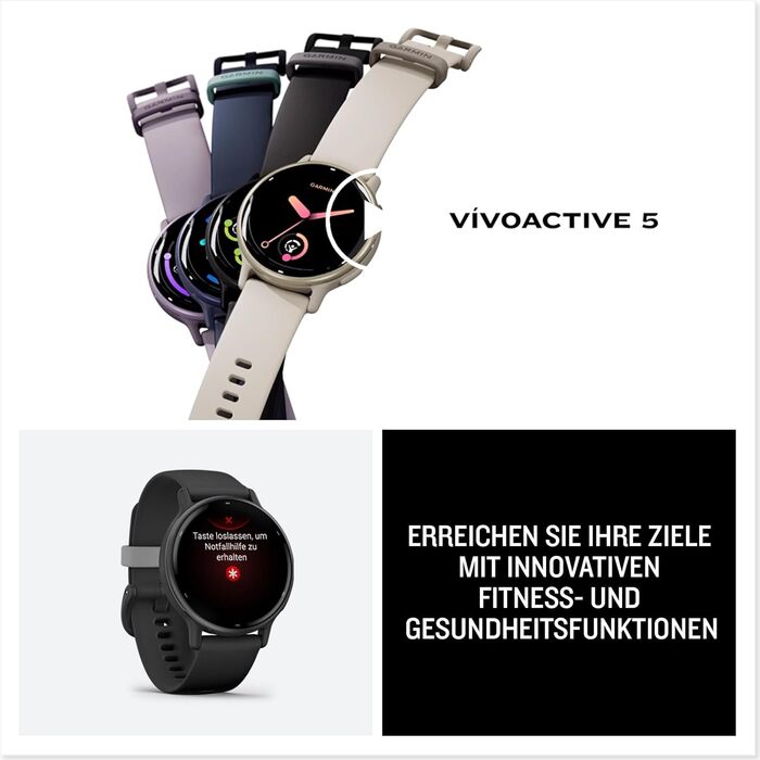 Розумний годинник Garmin Vivoactive 5 42mm - GPS, AMOLED, 11 днів, фітнес, здоров'я, 30+ спортивні режими, музика, Garmin Pay, чорний/сірий