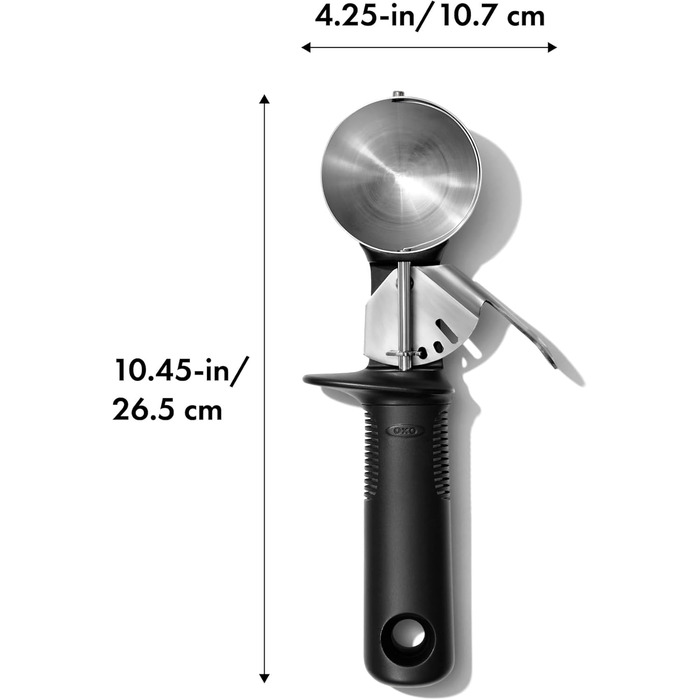 OXO Good Grips Ергономічна ложка для морозива з виштовхувачем – нержавіюча сталь – 11,7 x 26,7 см, чорний тригер