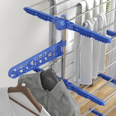 HOMCOM Clothes Rack with Wheels, Clothes Dryer Tower, 2-Tier Folding Wings, Standing Dryer Made of Steel in Blue for Space-Saving Drying