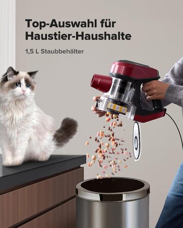 Ручний пилосос Vexilar C8 з кабелем, 600W, 60kPa, 7м кабель, безперешкодна щітка для підлоги, контейнер 1.5L без мішка для твердих поверхонь, килимів, шерсті тварин