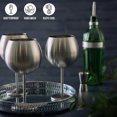 Набір з 4 великих склянок для джину Ballon з нержавіючої сталі Oak & Steel, 700 мл, сріблясто-матова поверхня, міцні, для коктейлів, подарунковий набір