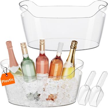 Охолоджувач для пляшок Lifewit 6,5L з лопаткою для льоду, пластиковий ведерко для шампанського (38 × 8 × 20cm), великий кулер для вина, пива, напоїв, контейнер для фруктів та овочів