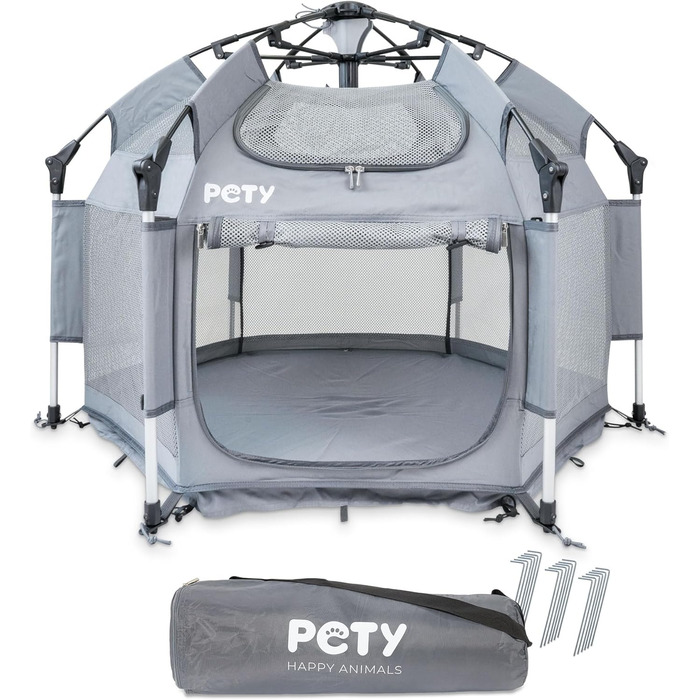 Клітка-вольєр для собак Pety - 100 x 60 см, мобільна переносна клітка з сумкою та кілочками - для відпочинку на природі та вдома - аксесуари для собак, подорожей та кемпінгу, колір антрацит