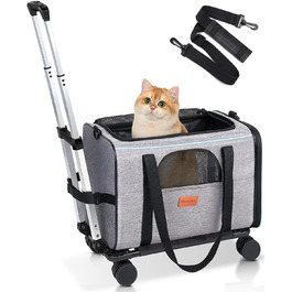 Транспортна переноска для котів та цуценят Morpilot до 5 кг, сіра, з колесами, 28 x 28 x 43 см