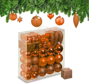 Набір прикрас для ялинки Relaxdays 110 шт., пластикові кулі та гірлянди, новорічний декор