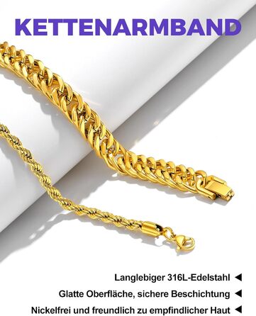 Набір браслетів для чоловіків Richsteel з нержавіючої сталі, 3 шт., чорний/сталь/золотий, 9/8/4 мм, довжина 19/21/23 см, для подарунка
