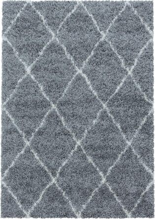 Круглий килим HomebyHome Shaggy 160 см, плюшевий, з скандинавським візерунком, для вітальні, спальні, кухні, прихожої. Розмір 280 x 370 см (прямокутний), сірий колір