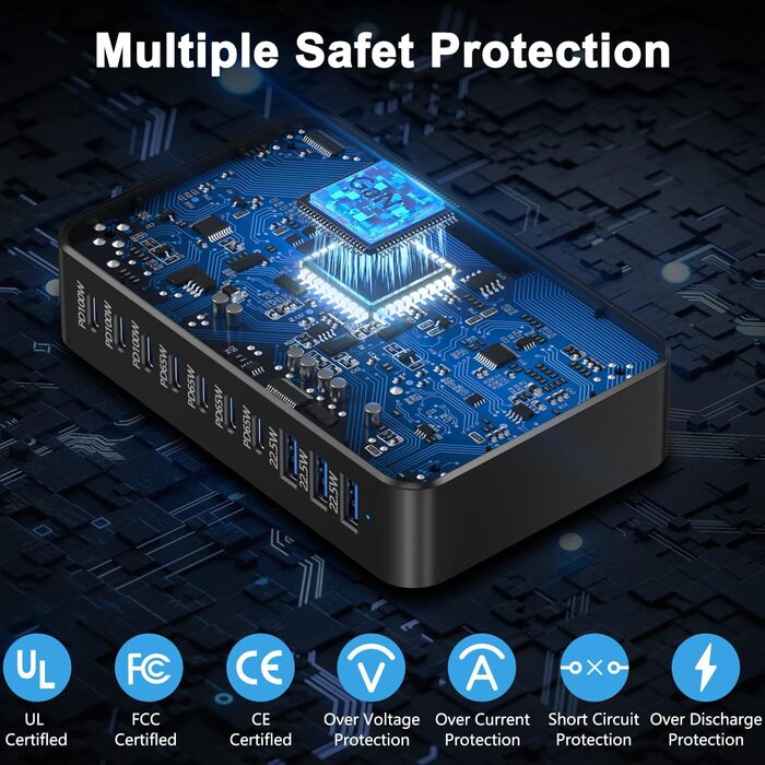 Зарядний пристрій USB-C 620W Gan: 10 портів (7xUSB-C + 3xUSB-A) для швидкої зарядки ноутбуків, iPhone, Samsung Galaxy, MacBook Pro/Air, Dell