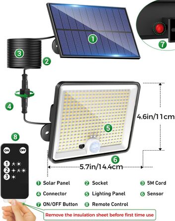 LOTMOS 2 Pack Solar Lights for Outdoor with Motion Sensor, 342 LED Outdoor Light Solar IP65 Waterproof Solar Spotlight 3 Modes with Remote Control, Solar Lamp Outdoor for Garden Garage Exterior (Warm White, 4 Pack)