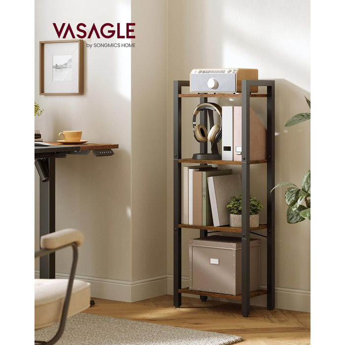 VASAGLE 4-Tier Regal - Vintagebraun & Tintenschwarz