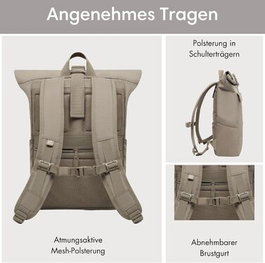 Рюкзак для жінок і чоловіків No 4 Rolltop із відділенням для ноутбука, для університету, роботи та велосипеда, великий дорожній рюкзак, водовідштовхувальний (гравій)