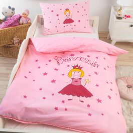 Комплект постільної білизни Kinder для дітей | 100x135 см + 40x60 см | 100% бавовна | Застібка-блискавка | Принцеси та зірки | Рожевий/Рожевий