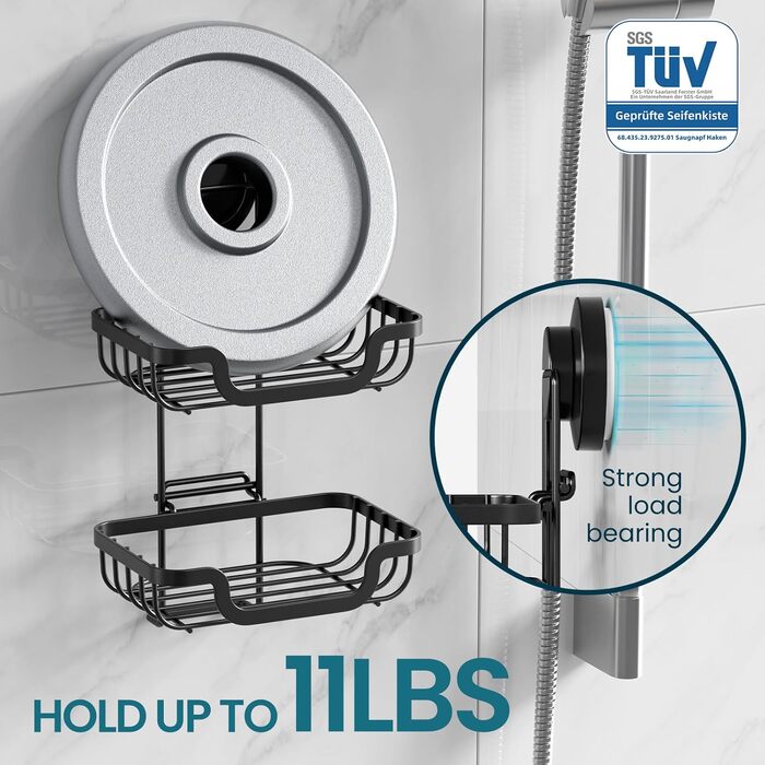 Тримач для мила TALI з піддоном, нержавіюча сталь, 5 кг, для ванної кімнати, без свердління, з піддоном, чорний, 2 шт.