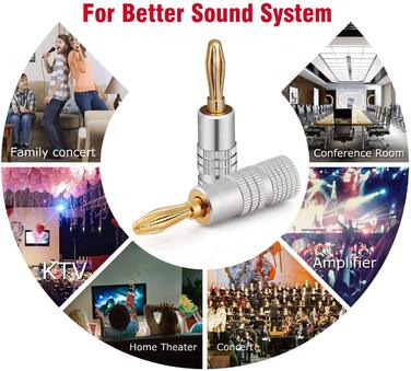 RUNCCI-YUN 24K бананові роз'єми, High End, 4 мм, аудіо, для динаміків, з можливістю паяння або гвинтового кріплення, позолочені, 5 шт. чорного та 5 шт. червоного кольору