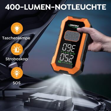 Пусковий пристрій (бустер) 8000A з компресором 150PSI та Powerbank 25000mAh для авто (бензин до 12л, дизель до 10л), з LED-ліхтарем, помаранчевий