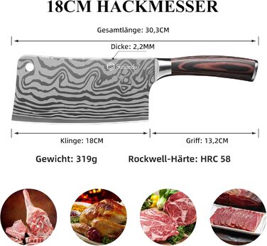 Японський ніж Sunnecko Santoku 17 см - професійний кухонний ніж для приготування їжі, універсальний ніж шеф-кухаря