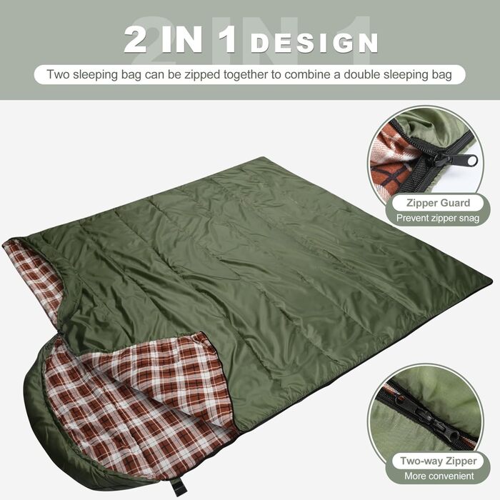 Спальний мішок Baumwoll-Flanell для дорослих: легкий, водонепроникний, 100% бавовна, для кемпінгу, подорожей та відпочинку